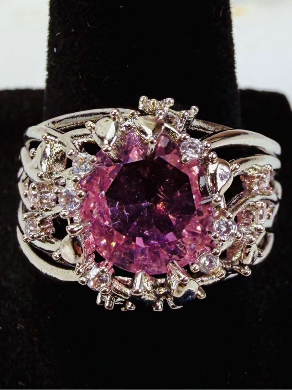 Silver light pink statement, ring 9 1/4 stamped 925